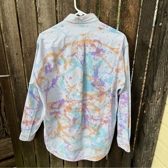 Ralph Lauren Men’s Classic Fit Pinstripe Paint Splattered Button Down Shirt Sz S - Picture 8 of 14